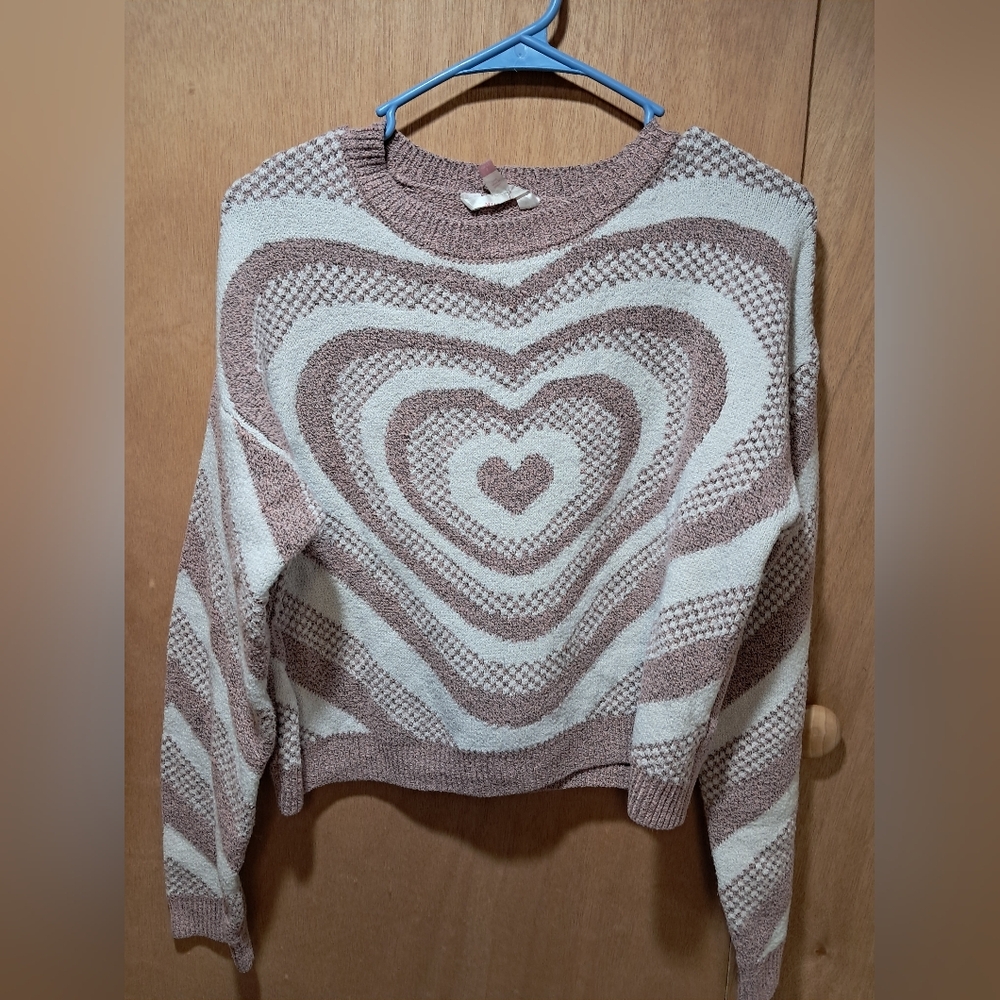 No Boundaries Heart Pattern Sweater - Cream and Brown